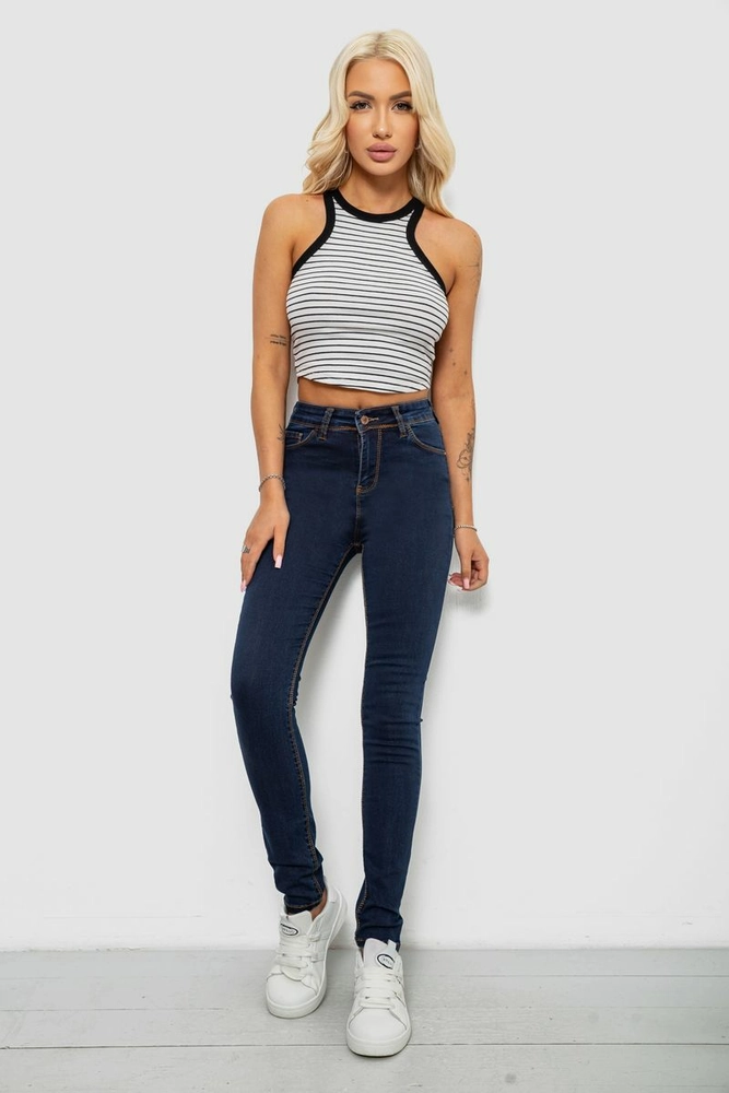 Купити Джинси жіночі однотонні Skinny, колір синій, 244R502-5 - Фото №2