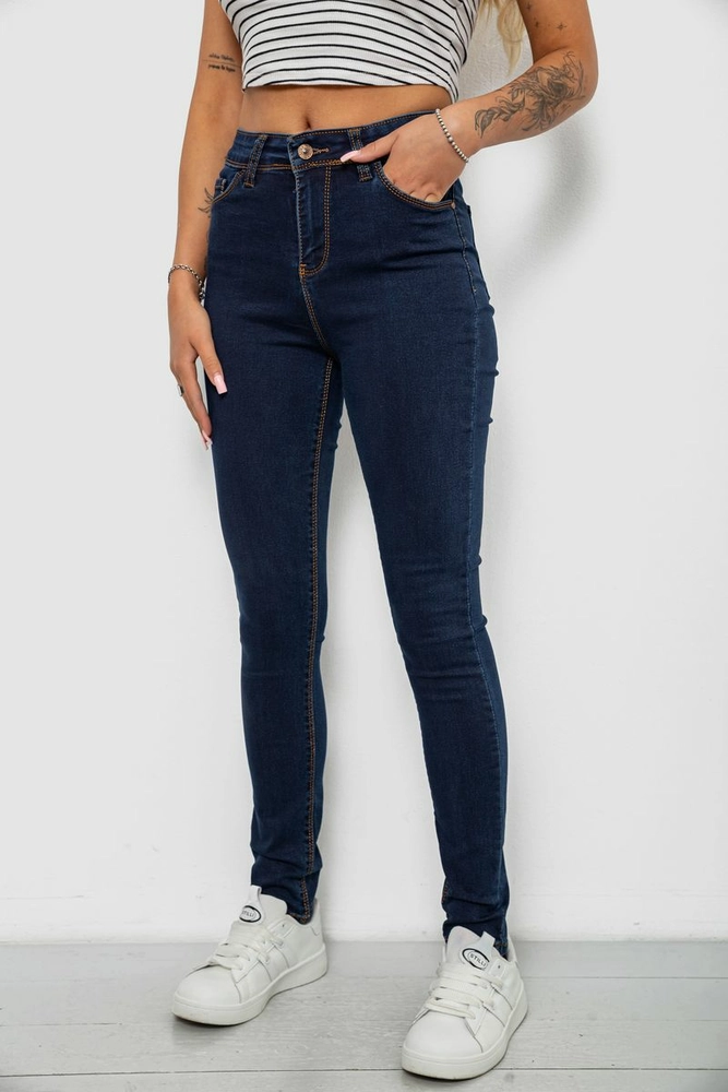 Купити Джинси жіночі однотонні Skinny, колір синій, 244R502-5 - Фото №3