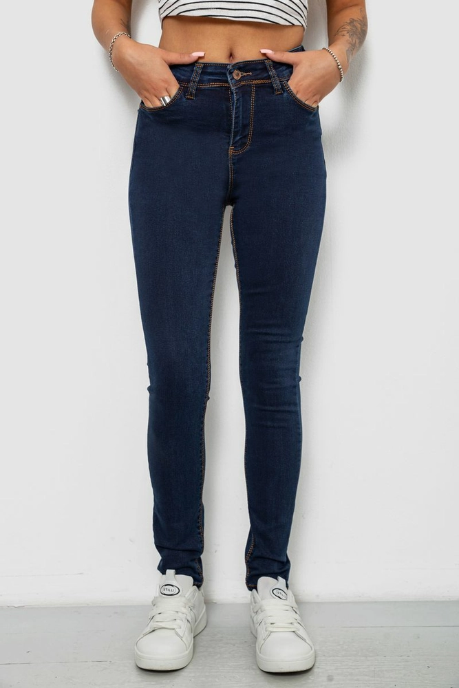 Купити Джинси жіночі однотонні Skinny, колір синій, 244R502-5 - Фото №1