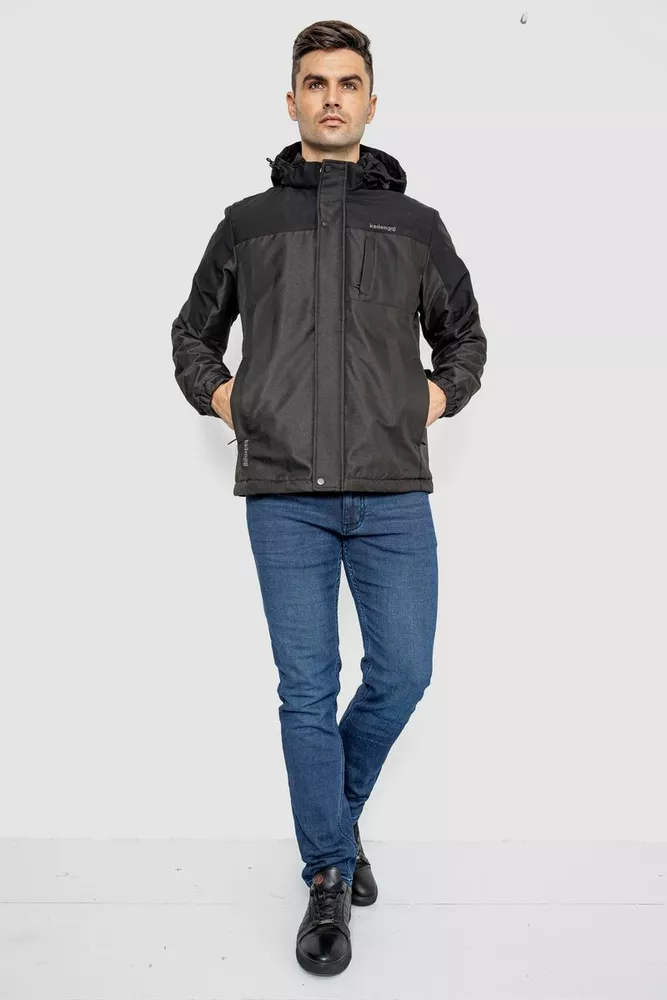 Купить Куртка мужская демисезонная с капюшоном  -уценка, цвет черный, 214R61035-U-29 - Фото №2