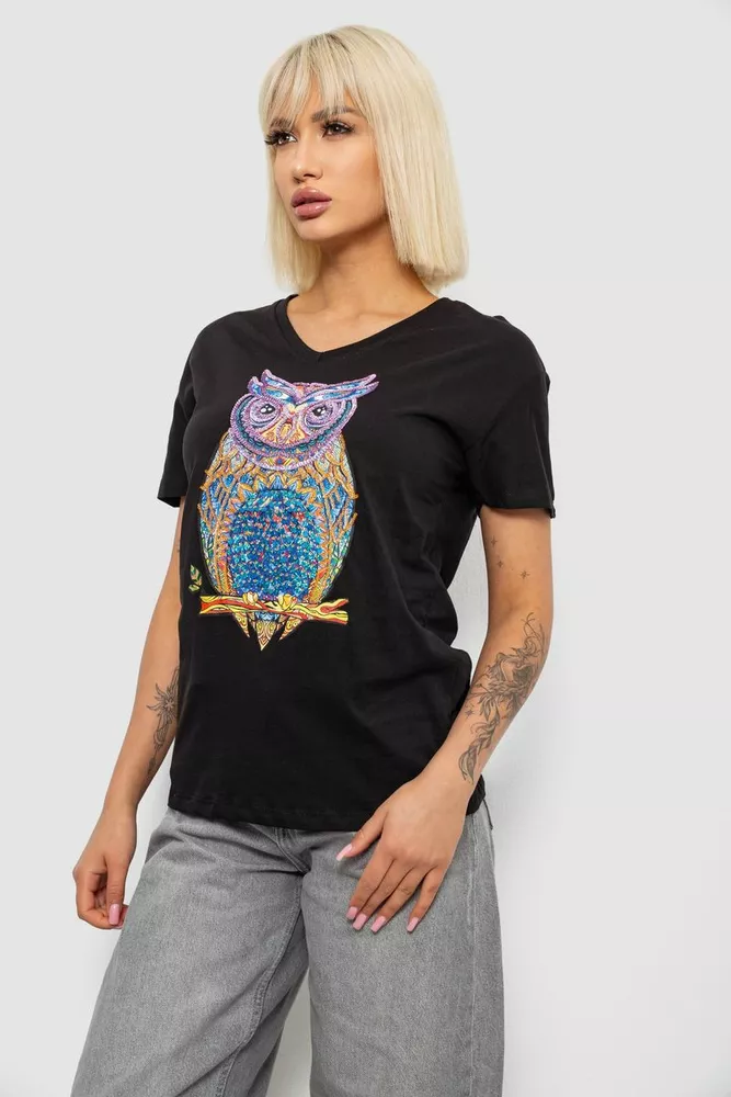 Купить Футболка женская с принтом, цвет черный, 244R2804 - Фото №3