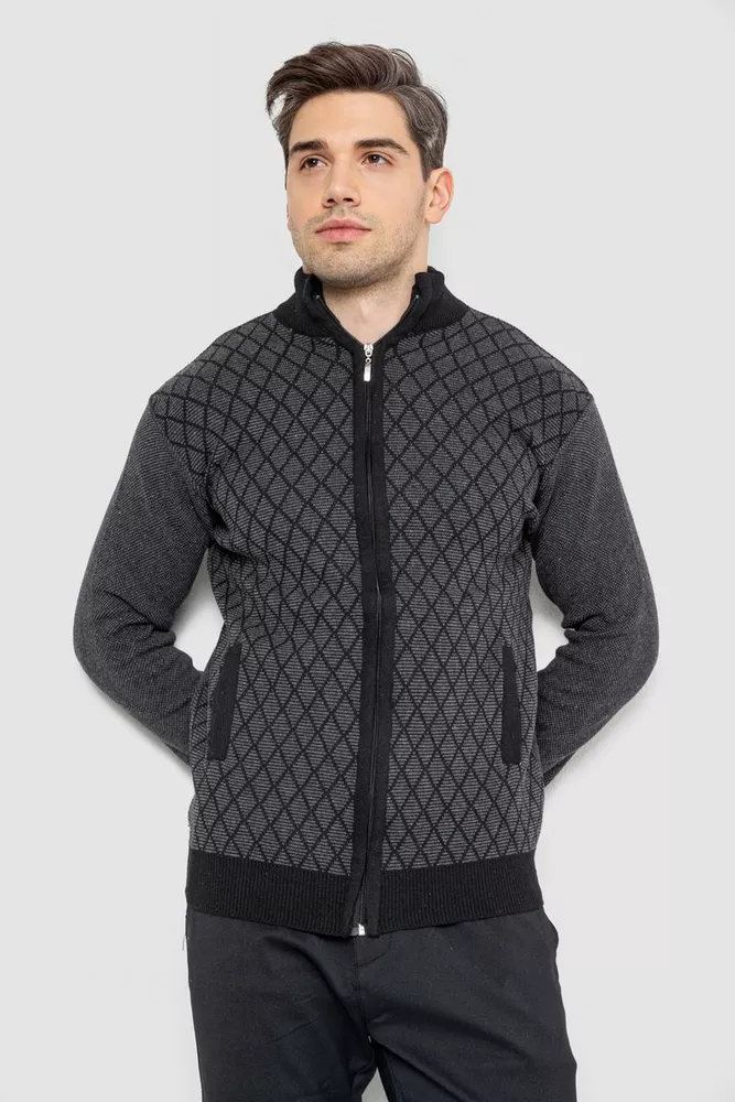 Купити Кофта чоловіча на блискавці з кишенями 161R1053, колір чорно-сірий, 161R1013 - Фото №1