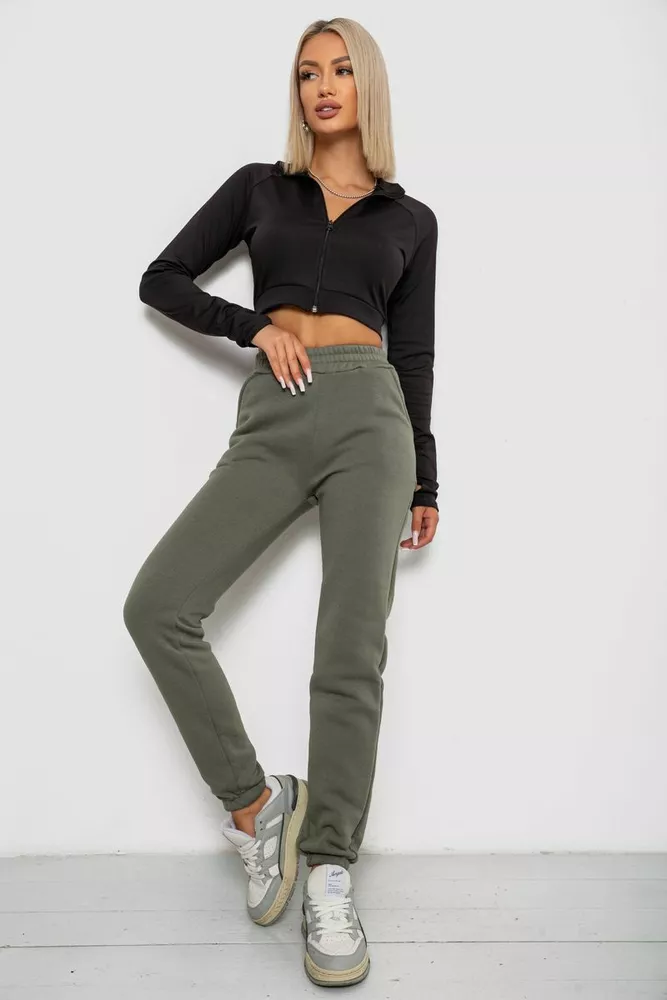 Купити Спортивні штани жіночі на флісі  -уцінка, колір хакі, 238R58641-3-U - Фото №2