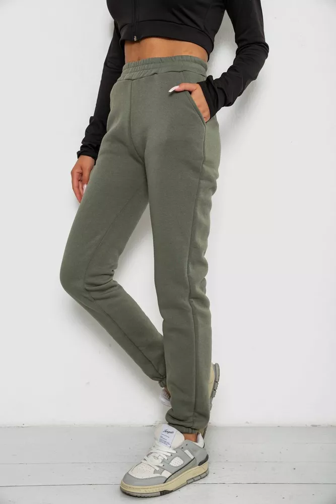Купити Спортивні штани жіночі на флісі  -уцінка, колір хакі, 238R58641-3-U - Фото №3