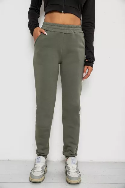 Спортивные штаны женские на флисе  -уценка, цвет хаки, 238R58641-3-U