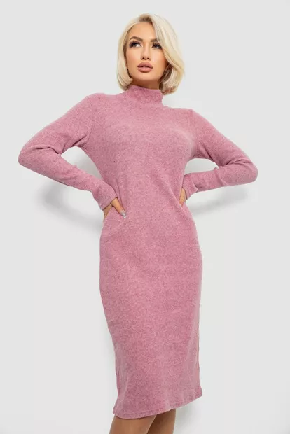 Платье повседневное утепленное, цвет пудровый, 257R115