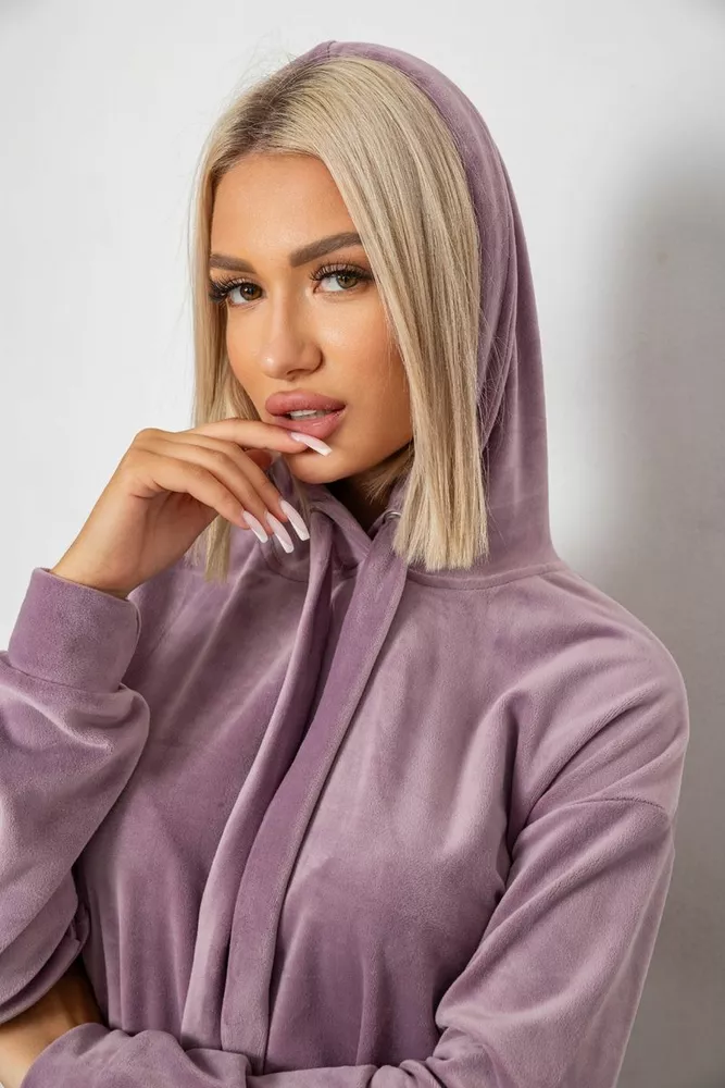 Купить Спортивный костюм женский велюровый свободного кроя  -уценка, цвет пудровый, 241R2001-20-U - Фото №6