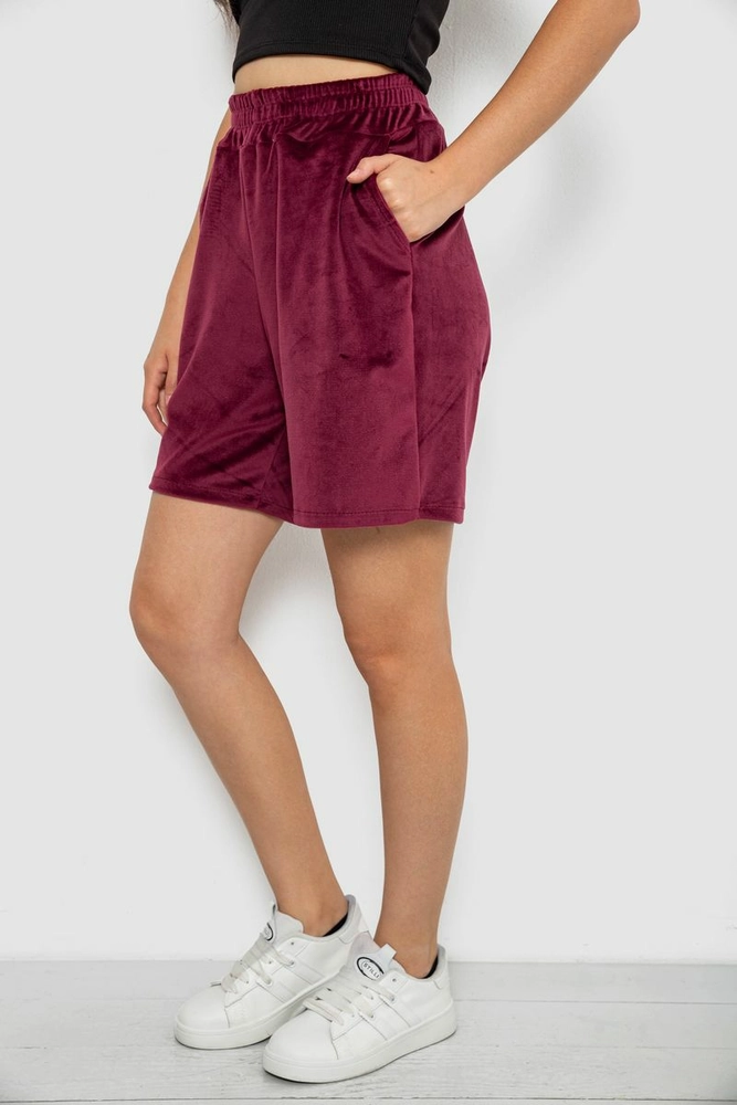 Купить Шорты женские однотонные велюровые, цвет бордовый, 257R605 - Фото №3