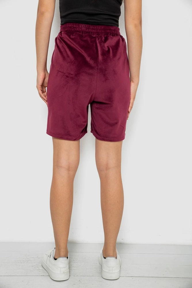 Купить Шорты женские однотонные велюровые, цвет бордовый, 257R605 - Фото №4