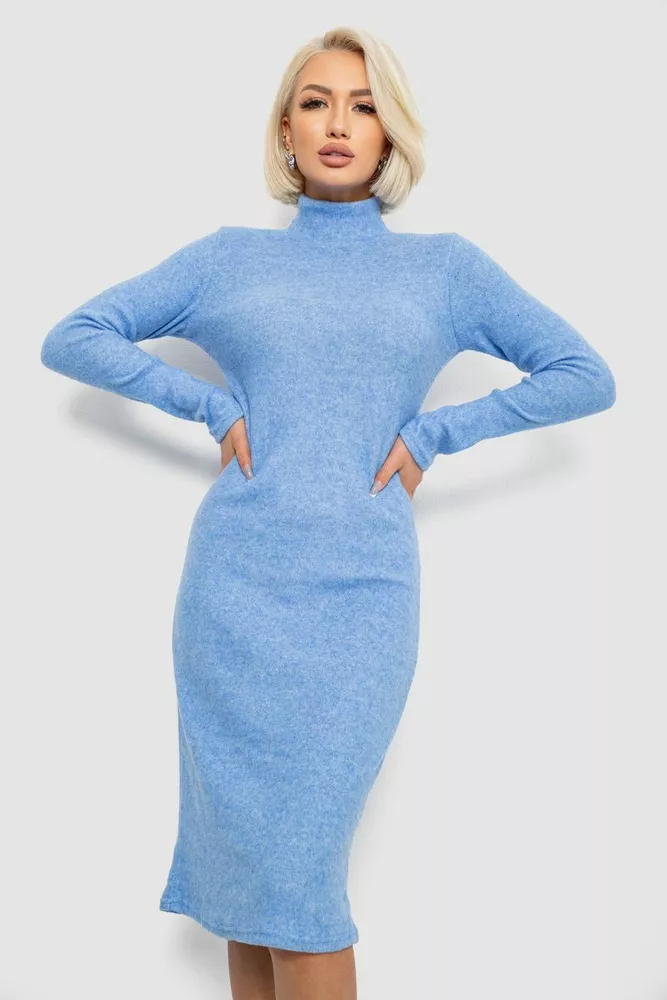 Купить Платье повседневное утепленное, цвет голубой, 257R115 - Фото №1