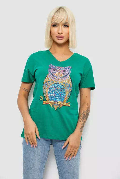 Футболка женская с принтом, цвет зеленый, 244R2804