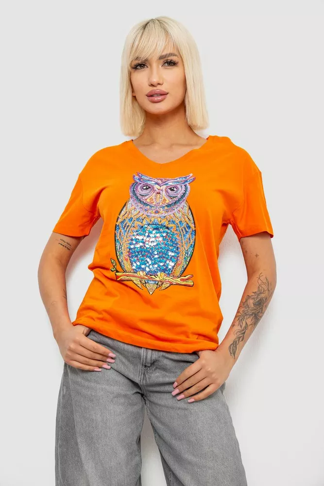 Купить Футболка женская с принтом, цвет оранжевый, 244R2804 - Фото №1