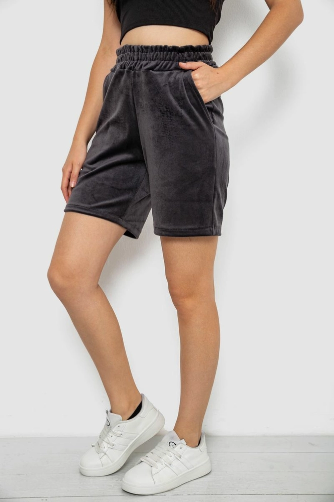 Купить Шорты женские однотонные велюровые, цвет серый, 257R605 оптом - Фото №3