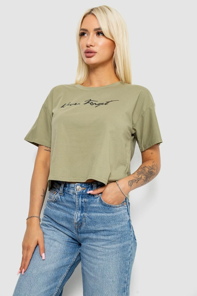 Купити Футболка жіноча з принтом, колір оливковий, 221R9907 - Фото №3