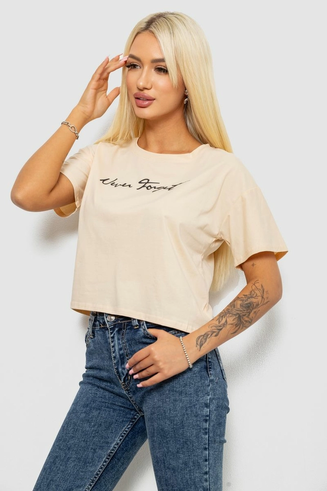 Купить Футболка женская с принтом, цвет бежевый, 221R9907 - Фото №3
