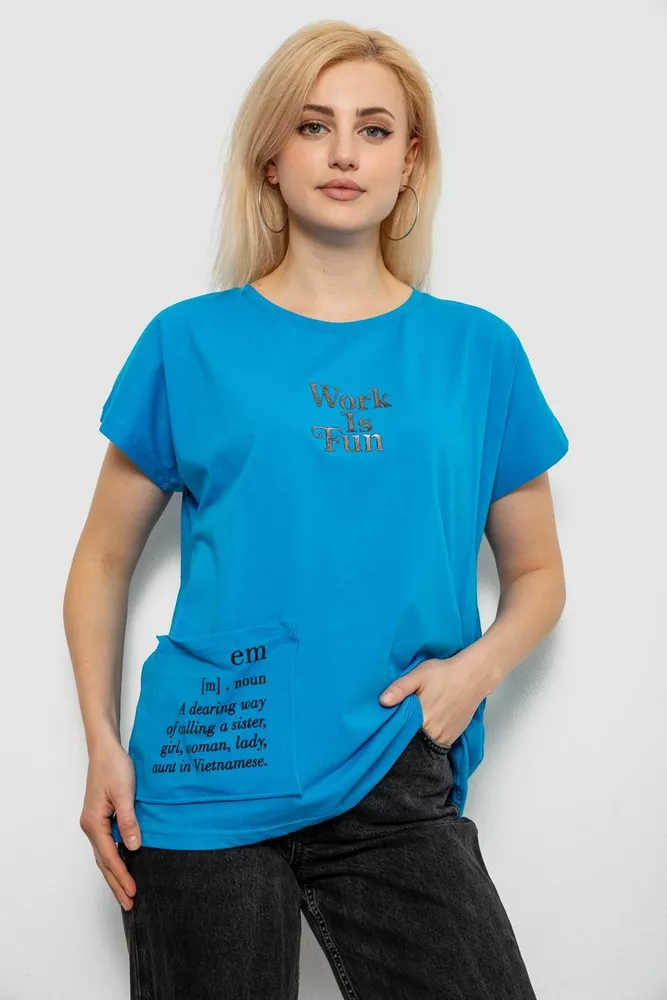 Купить Футболка женская с принтом, цвет бирюзовый, 244R3017 - Фото №1