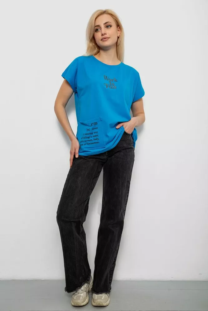 Купить Футболка женская с принтом, цвет бирюзовый, 244R3017 - Фото №2