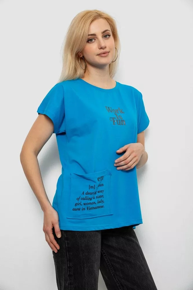 Купить Футболка женская с принтом, цвет бирюзовый, 244R3017 - Фото №3