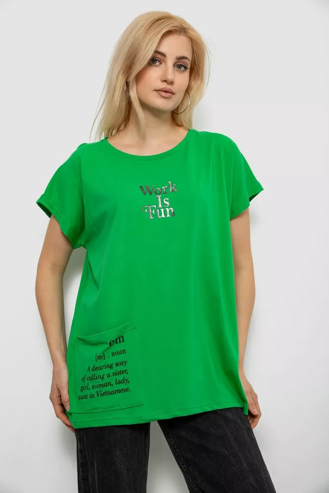 Купить Футболка женская с принтом, цвет зеленый, 244R3017 - Фото №1