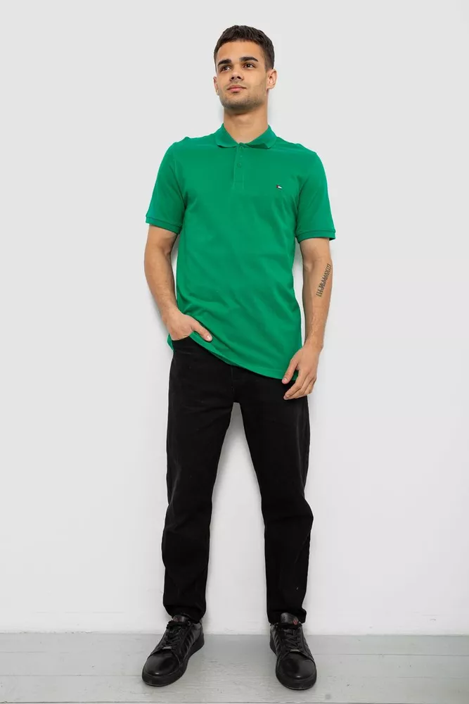 Купить Поло мужское однотонное, цвет зеленый, 244R1458 - Фото №2