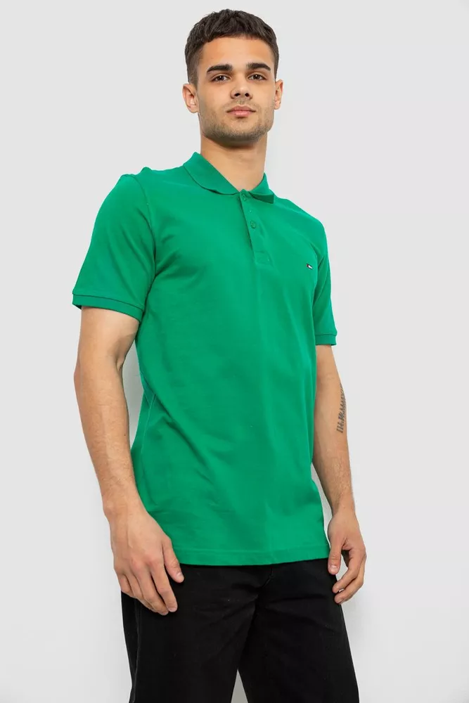 Купить Поло мужское однотонное, цвет зеленый, 244R1458 - Фото №3
