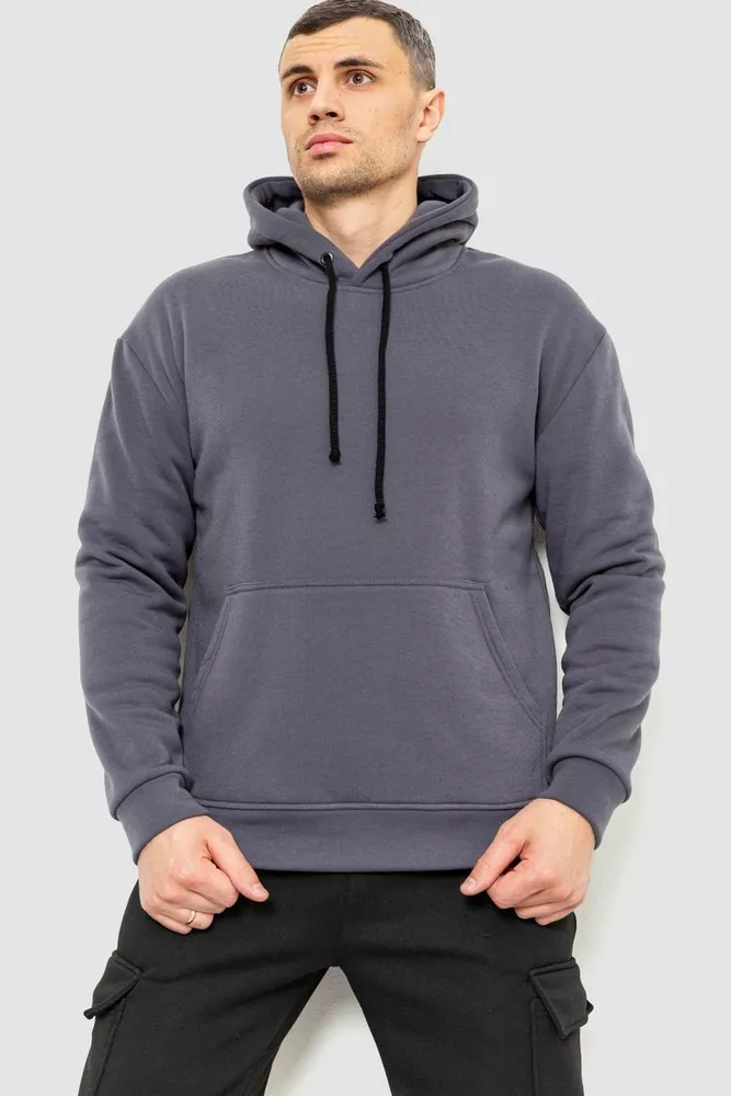 Купить Худи мужской на флисе однотонный  -уценка, цвет темно-серый, 241R2650-U-1 - Фото №1