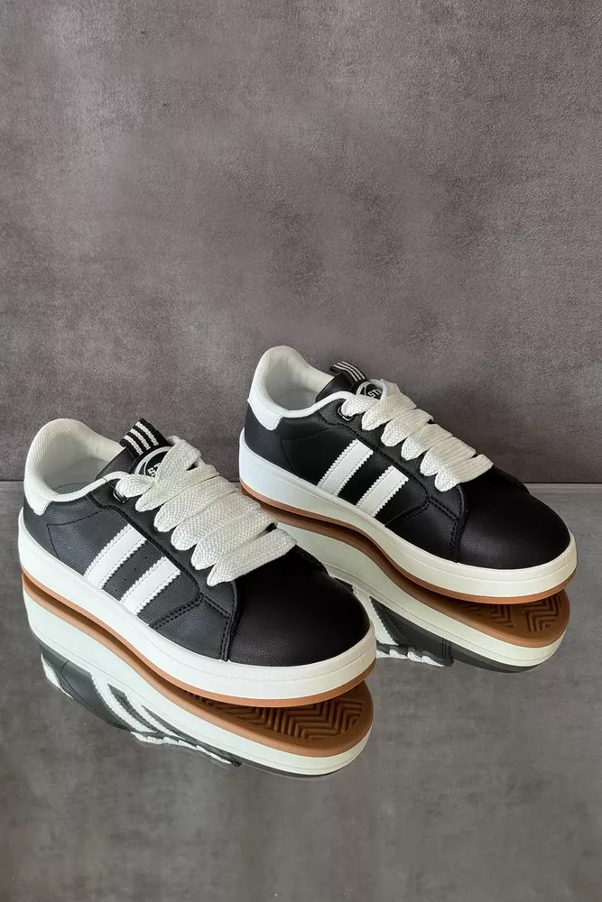 Купить Кроссовки женские экокожа, цвет черно-белый, 248RJH300-5 оптом - Фото №3