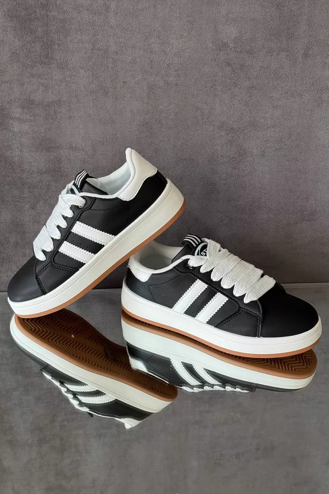 Купить Кроссовки женские экокожа, цвет черно-белый, 248RJH300-5 оптом - Фото №1