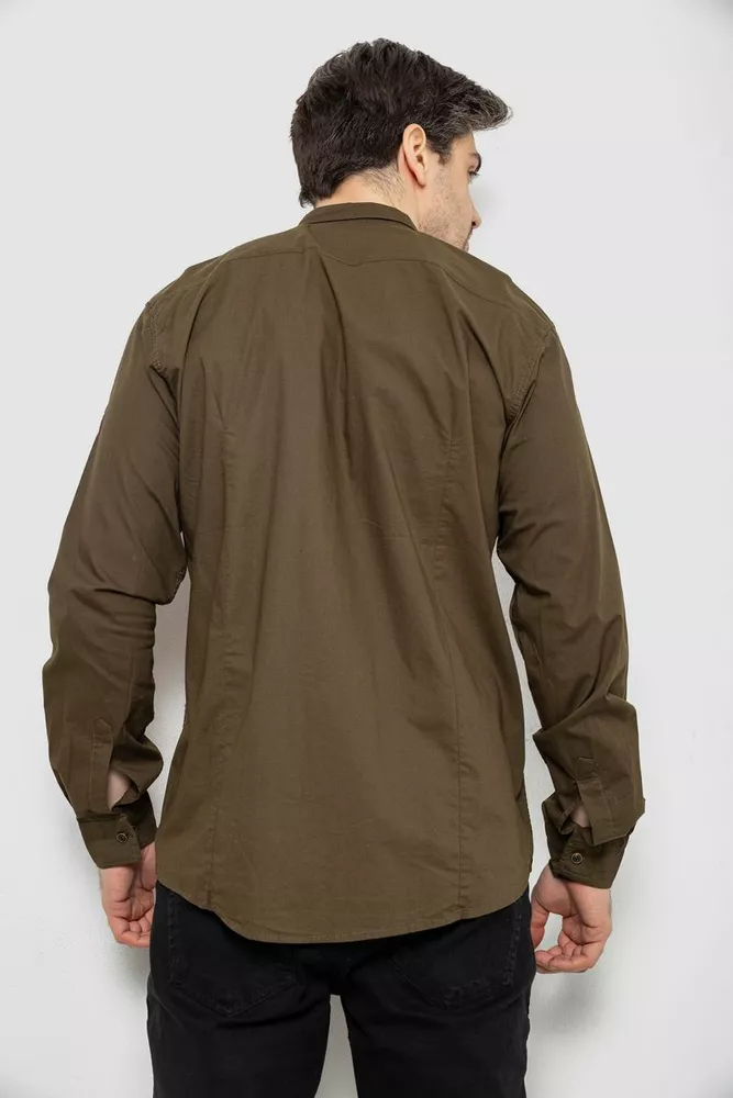 Купить Рубашка мужская однотонная с принтом, цвет хаки, 186R02 - Фото №4