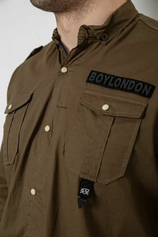 Купить Рубашка мужская однотонная с принтом, цвет хаки, 186R02 - Фото №5