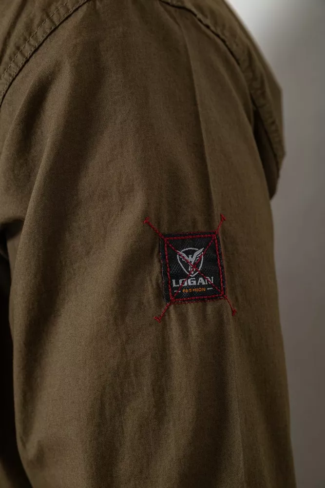 Купить Рубашка мужская однотонная с принтом, цвет хаки, 186R02 - Фото №6