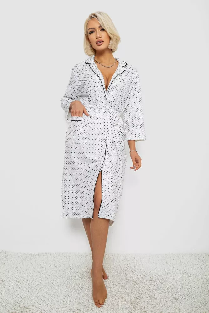 Купить Халат женский домашний в горошек  -уценка, цвет белый, 257R334-U - Фото №1