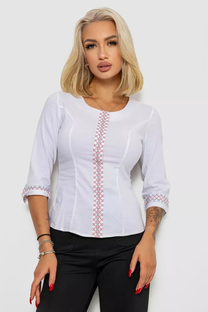 Купить Блуза классическая с вышивкой  -уценка, цвет белый, 230R03-1-U-2 - Фото №1