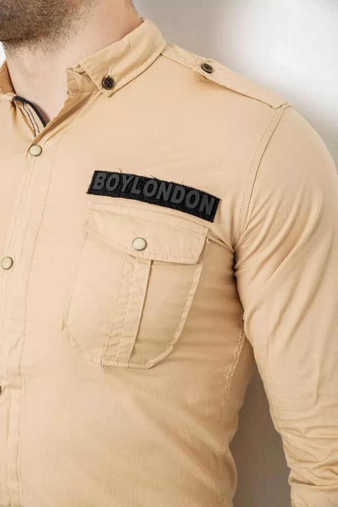 Купить Рубашка мужская однотонная с принтом, цвет бежевый, 186R02 - Фото №5