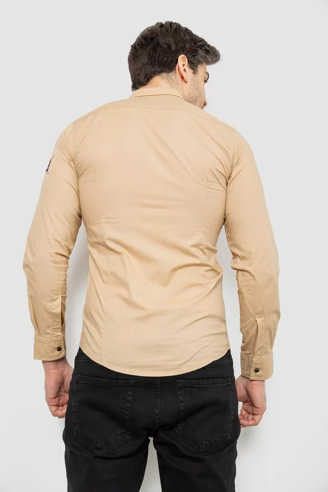 Купить Рубашка мужская однотонная с принтом, цвет бежевый, 186R02 - Фото №4