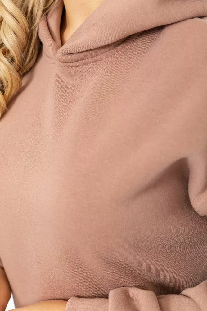 Купити Худі жіночий на флісі  -уцінка, колір бежевий, 241R3210-U-1 - Фото №5
