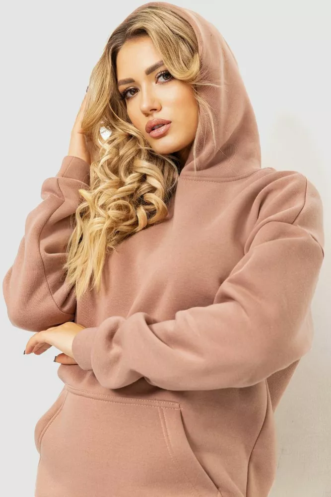 Купити Худі жіночий на флісі  -уцінка, колір бежевий, 241R3210-U-1 - Фото №6