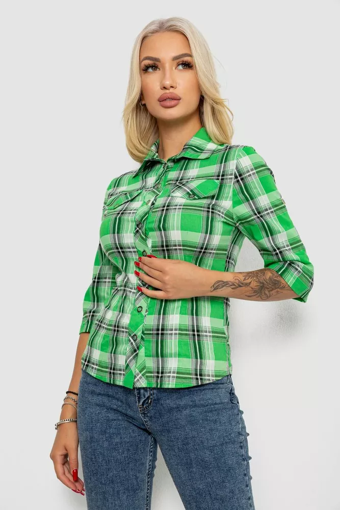 Купити Сорочка жіноча в смужку 230R064-10 -уцінка, колір Зелений - Фото №3
