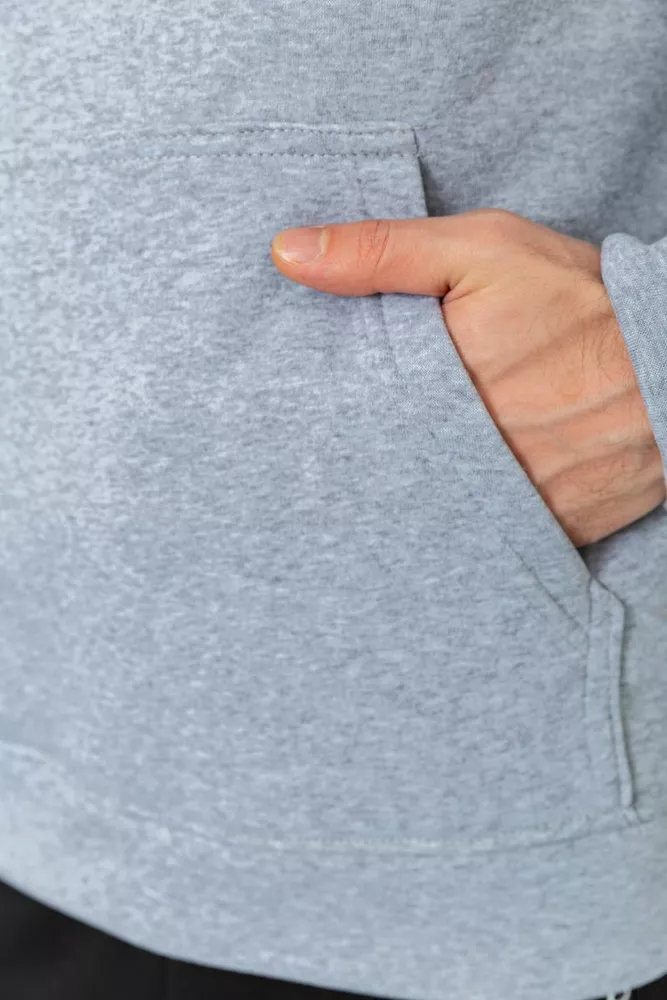 Купити Худі чоловічий на флісі з капюшоном  -уцінка, колір світло-сірий, 214R022-U-2 - Фото №5