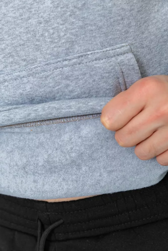 Купити Худі чоловічий на флісі з капюшоном  -уцінка, колір світло-сірий, 214R022-U-2 - Фото №6