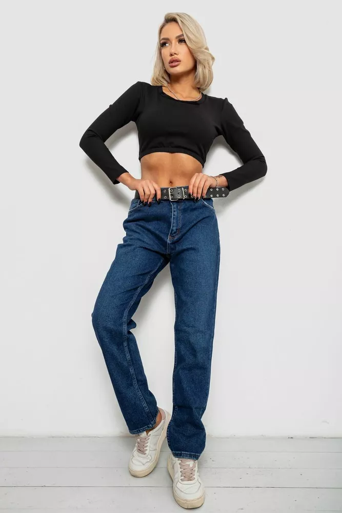 Купити Джинси жіночі однотонні MOM FIT, колір синій, 244R8184 - Фото №2