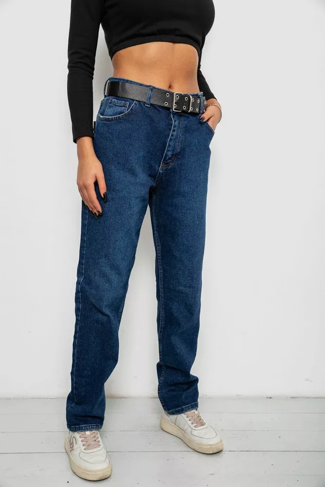 Купити Джинси жіночі однотонні MOM FIT, колір синій, 244R8184 - Фото №3