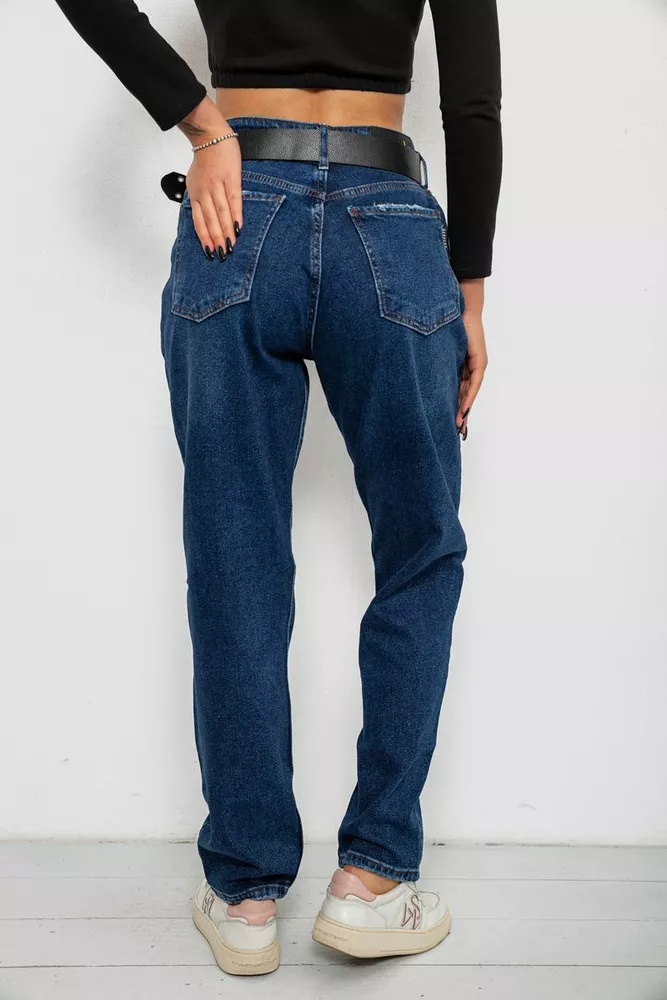 Купити Джинси жіночі однотонні MOM FIT, колір синій, 244R8184 - Фото №4