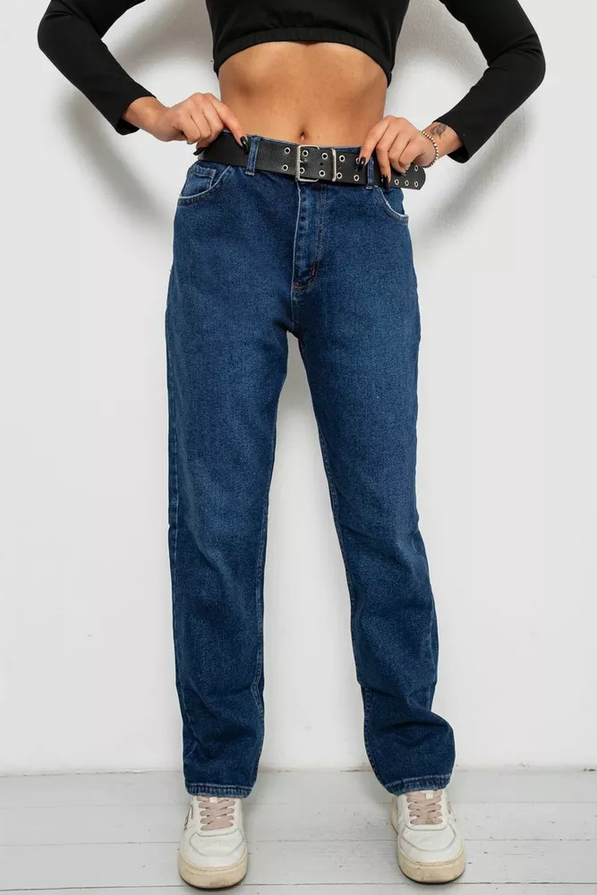 Купити Джинси жіночі однотонні MOM FIT, колір синій, 244R8184 - Фото №1