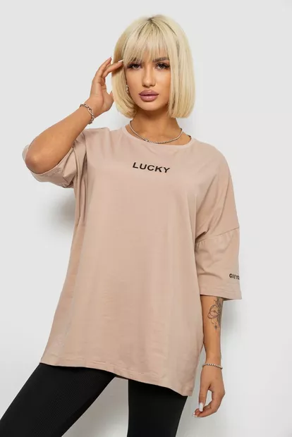 Футболка женская с принтом, цвет бежевый, 244R2019
