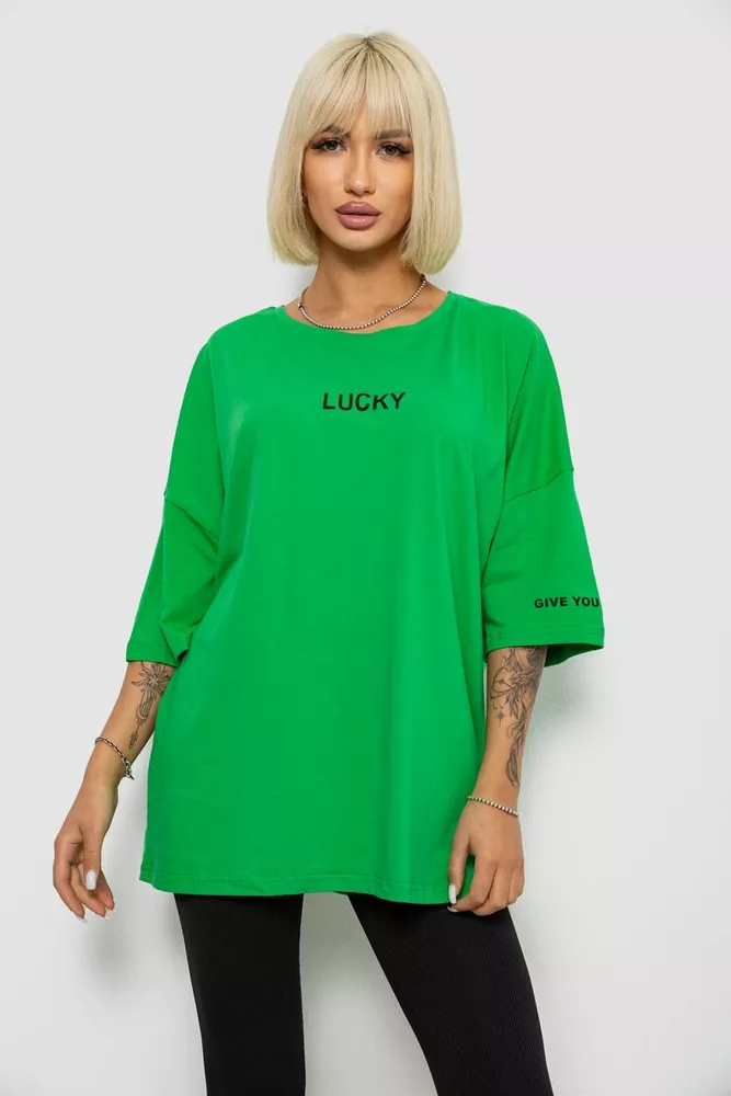 Купить Футболка женская с принтом, цвет зеленый, 244R2019 - Фото №1