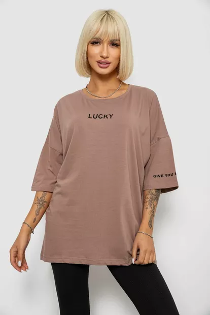 Футболка женская с принтом, цвет мокко, 244R2019