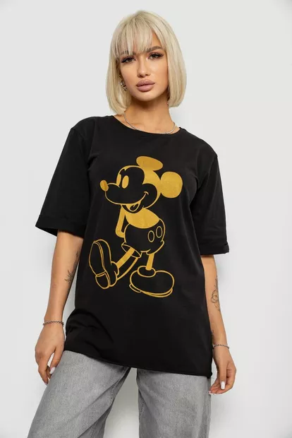 Футболка жіноча з принтом, колір чорний, 244R1023