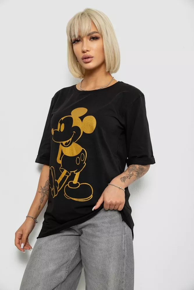 Купить Футболка женская с принтом, цвет черный, 244R1023 оптом - Фото №3