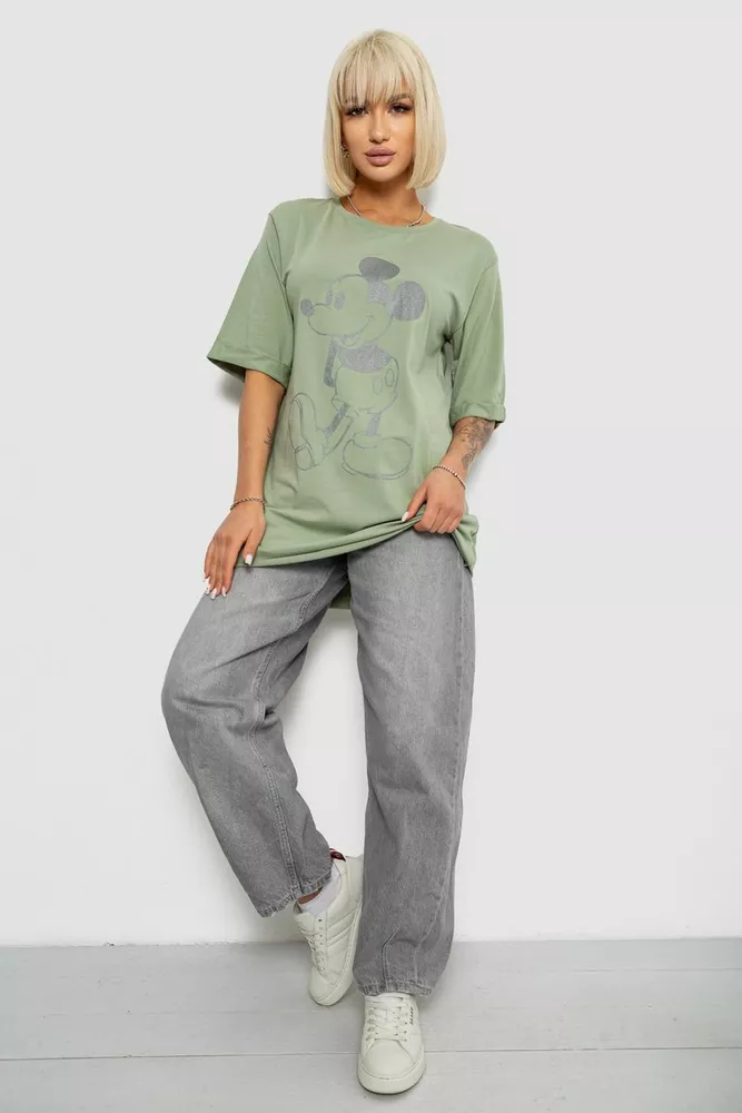 Купить Футболка женская с принтом, цвет оливковый, 244R1023 оптом - Фото №2